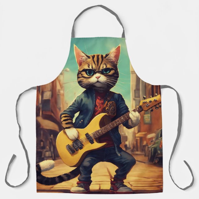 TABLIER CHAT JOUER GUITAR FUNNY CUISINE APRONS (Recto)