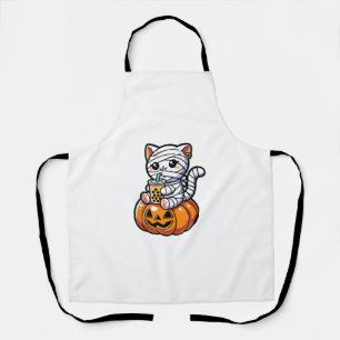 Tablier Chat maman Kawaii Boire Boba Thé Halloween Pompk