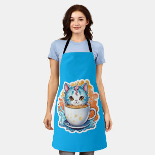 Tablier Chat Mignon Avec Tasse À Café Dessin Animé-94678