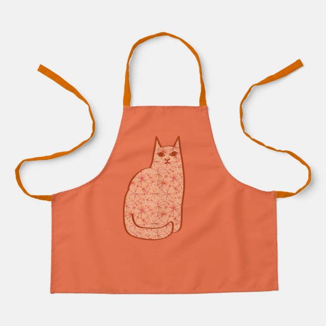 Tablier Chat moderne du milieu du siècle, Coral Orange et  (Recto)