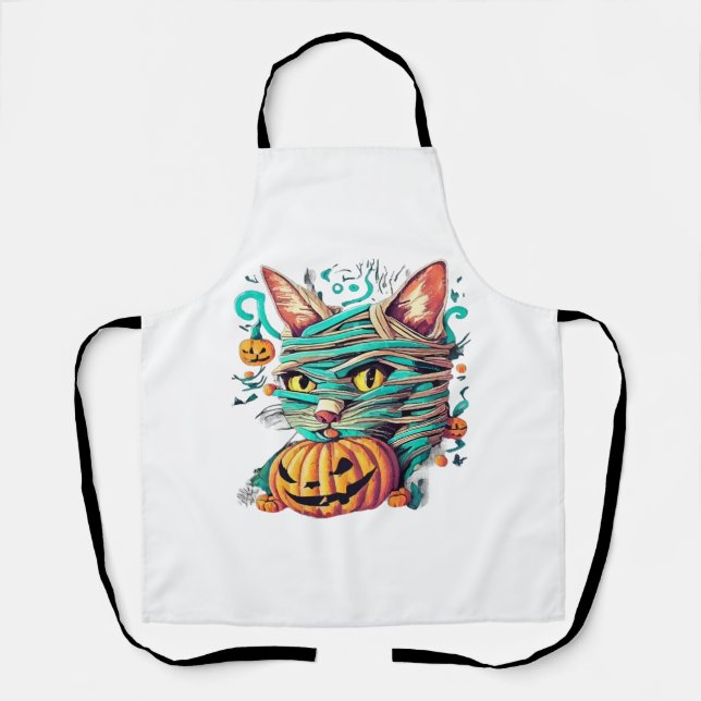 Tablier Chat momie drôle Halloween (Recto)