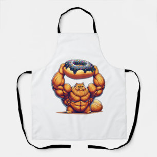 Tablier Chat Musclé qui Soulève un Beignet