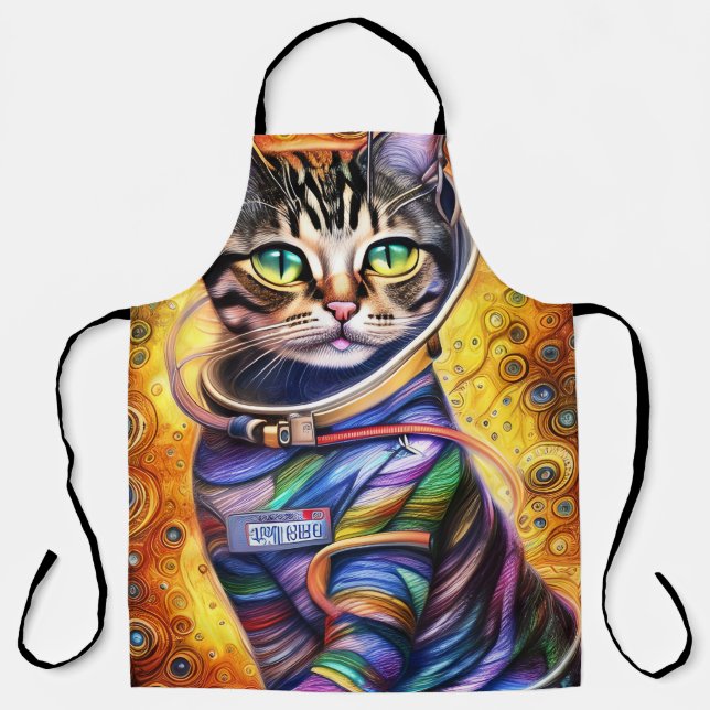 Tablier Chat néon futuriste (Recto)