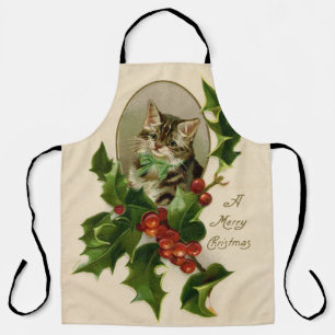 Tablier Chat Noël Joyau Holly Kitten Art antique