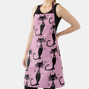 TABLIER CHAT NOIR APRON RÉTRO ROSE