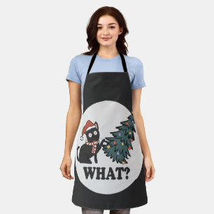 Tablier Chat Noir Arbre de Noël Santa Chapeau Amusant Quel