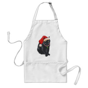 Tablier Chat noir avec chapeau de Père Noël