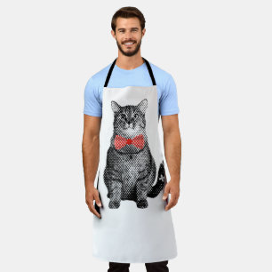 Tablier Chat Noir avec Cravate Pointe Rouge Cute Vintage