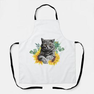 Tablier Chat Noir Avec Tournesols, Cadeaux Pour Les Amoure