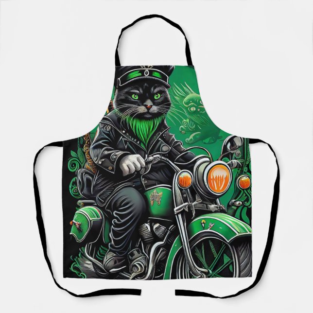 Tablier Chat noir conduisant un vélo la Saint-Patrick (Recto)