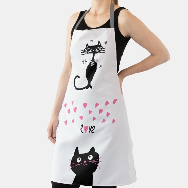TABLIER CHAT NOIR CUTE CUTE CUTE CUISINE LOVE APRON (Insitu)