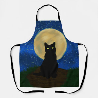 Tablier Chat noir de Halloween sous la lumière de la lune
