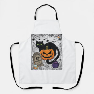 Tablier Chat noir d'Halloween Citrouille Pierre tombale Ch