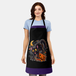 Tablier Chat noir effrayant et citrouille Halloween