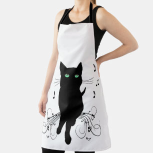 Tablier Chat noir entouré de notes de musique chuchotantes