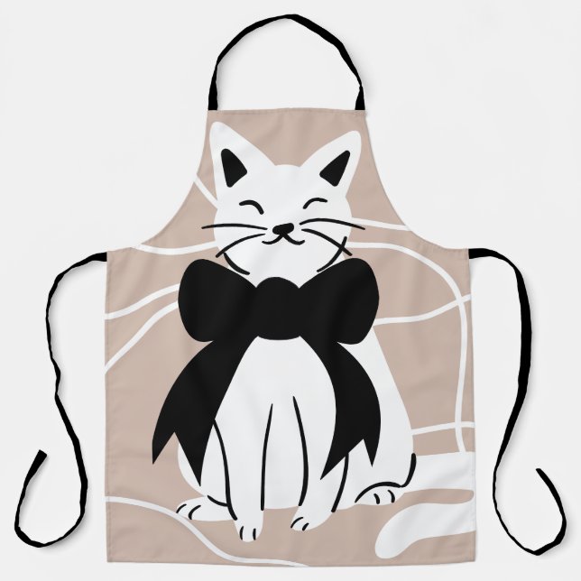 Tablier Chat noir et blanc avec ligne abstraite  (Recto)