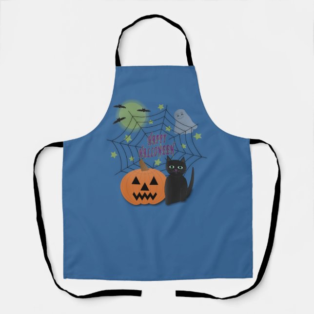 Tablier Chat noir et Citrouille pas effrayant Halloween (Recto)