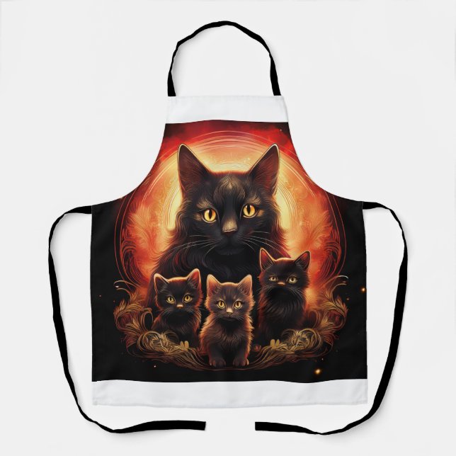 Tablier Chat Noir Et Ses Trois Chatons (Recto)