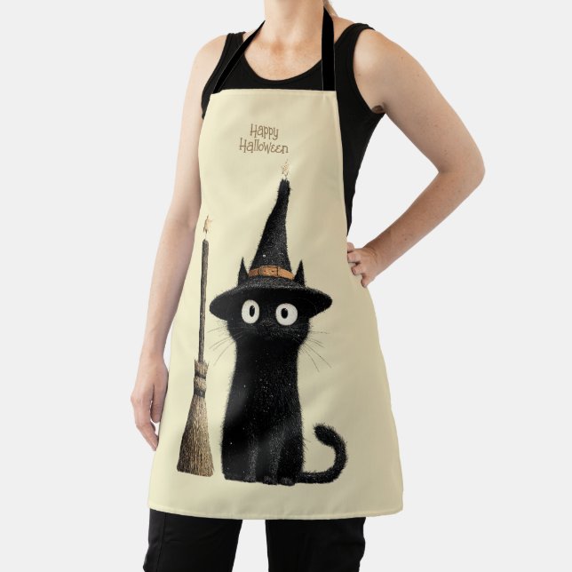 Tablier Chat noir fantaisiste Joyeux Halloween (Insitu)