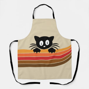 Tablier Chat noir mignon avec rayures rétro