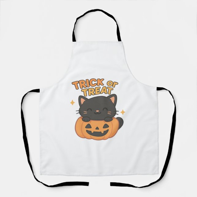 Tablier Chat noir mignon en Citrouille - Trick ou Treat Ka (Recto)