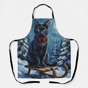 Tablier Chat Noir Mystique Enchanté Traîneau d'Hiver Noël