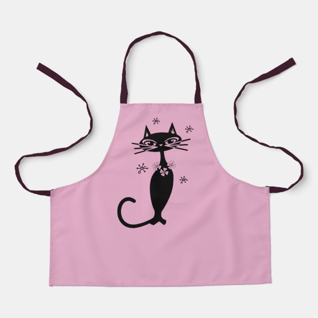 TABLIER CHAT NOIR RETRO FILLES PINK APRON (Recto)