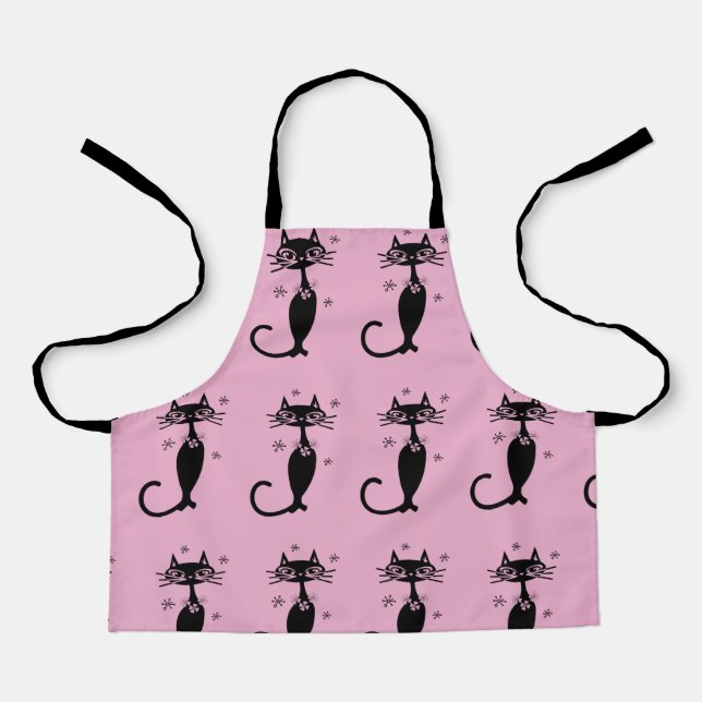 TABLIER CHAT NOIR RETRO PINK APRON (Recto)