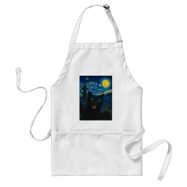 Tablier Chat noir Starry Nuit Van Gogh Chat Selfie (Devant)