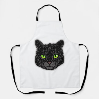 Tablier Chat Noir Visage Aux Yeux Verts Animal Branché