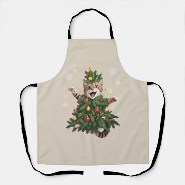 Tablier Chat orange gingembre arbre de Noël mignon Noël  (Recto)