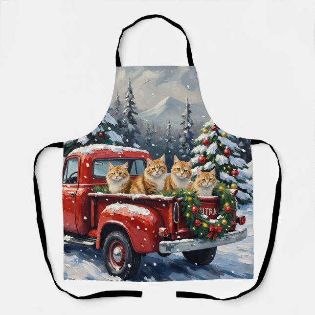 Tablier Chat Persan Camion Rouge Noël Fêtes (Recto)