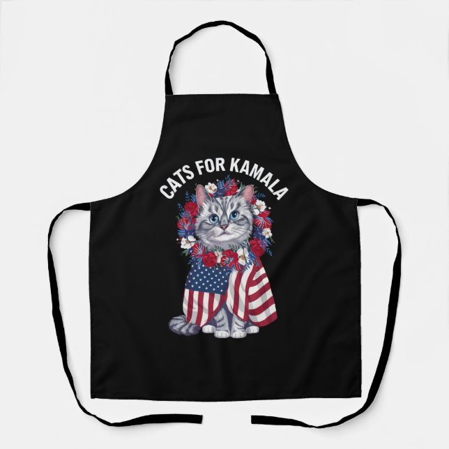 Tablier Chat pour Kamala Chat Fleurs Américain Drapeau USA (Recto)
