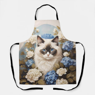 Tablier Chat Ragdoll Avec Fleurs Bleues D'Hydrangée
