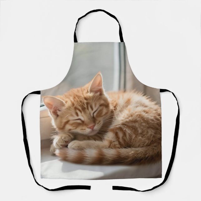 Tablier Chat roux douillet faisant une sieste au soleil (Recto)