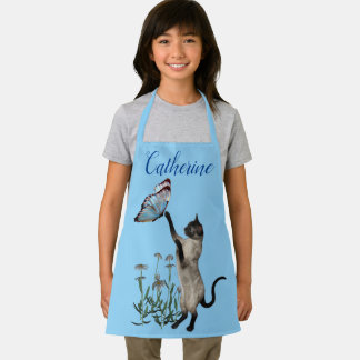 Tablier Chat Siamois avec Papillon Bleu Personnalisé