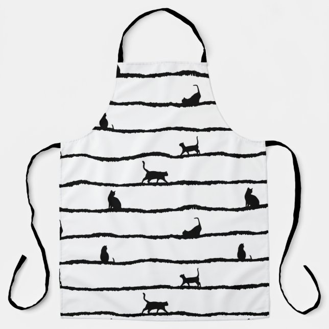 Tablier Chat Silhouette rayures Abstrait main tiré Motif (Recto)