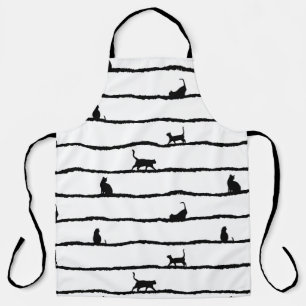 Tablier Chat Silhouette rayures Abstrait main tiré Motif