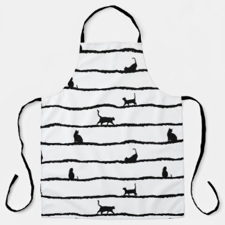 Tablier Chat Silhouette rayures Abstrait main tiré Motif