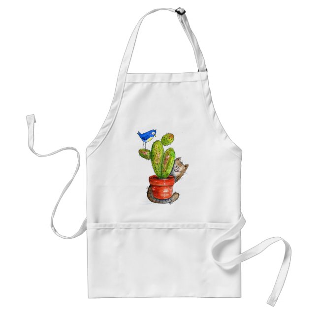 Tablier Chat sournois avec Cactus (Devant)
