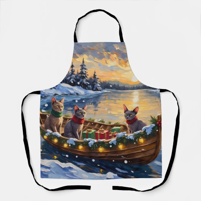 Tablier Chat Sphynx Noël Bateau Fêtes (Recto)