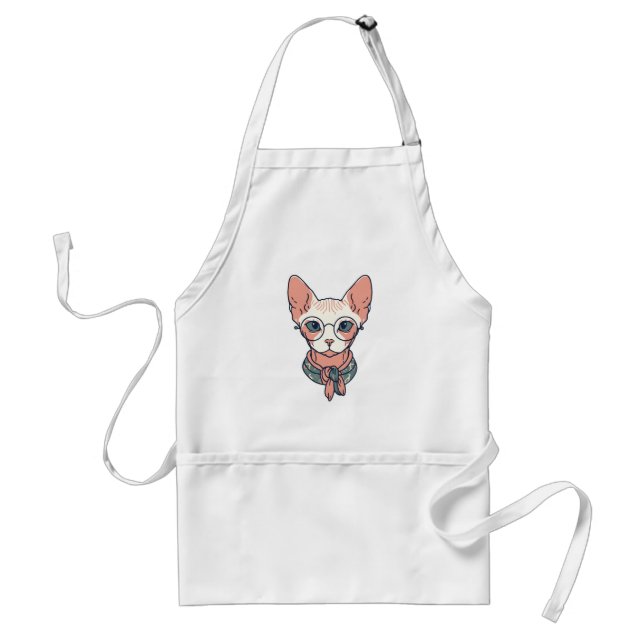 Tablier Chat Sphynx sans poils portant des lunettes (Devant)