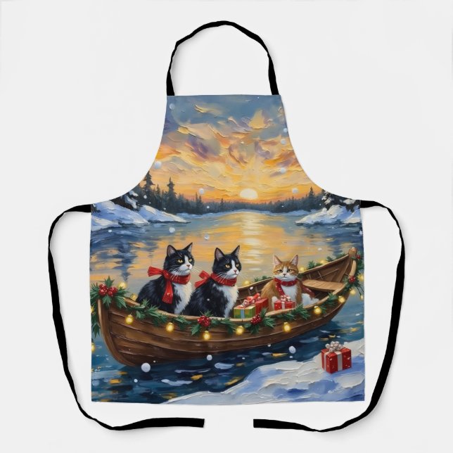 Tablier Chat Tuxedo Noël Bateau Fêtes (Recto)