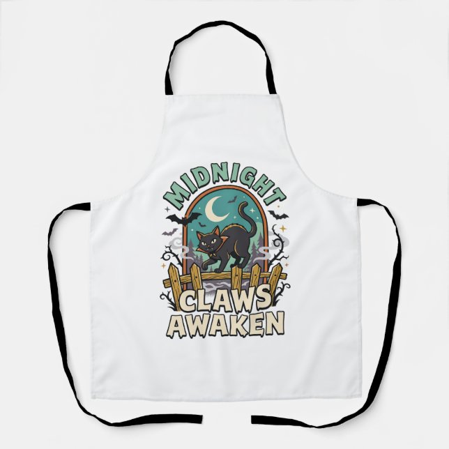 Tablier Chat Vampire d'Halloween Méfait de Minuit (Recto)