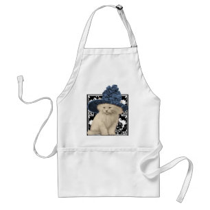 Tablier Chat Vintage sur Damask Blue Casquette Apron