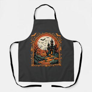 Tablier Château Hanté Halloween Citrouille Lune Vector Art
