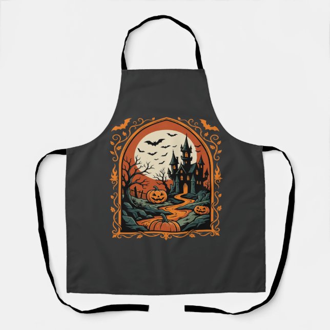Tablier Château Hanté Halloween Citrouille Lune Vector Art (Recto)