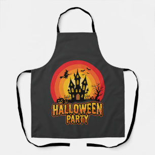 Tablier Château Hanté Soirée Halloween Vecteur Rétro