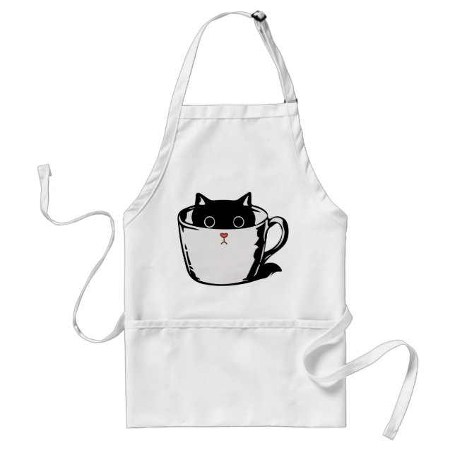 Tablier Chaton noir avec nez rouge caché dans une tasse (Devant)