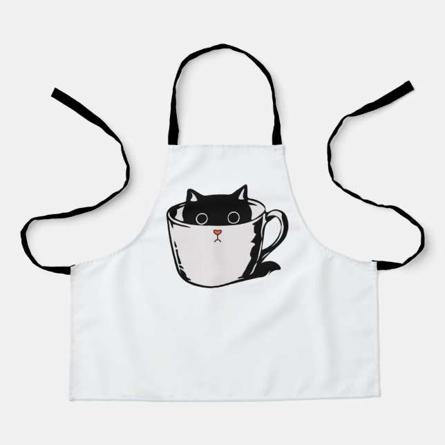 Tablier Chaton noir avec nez rouge caché dans une tasse (Recto)